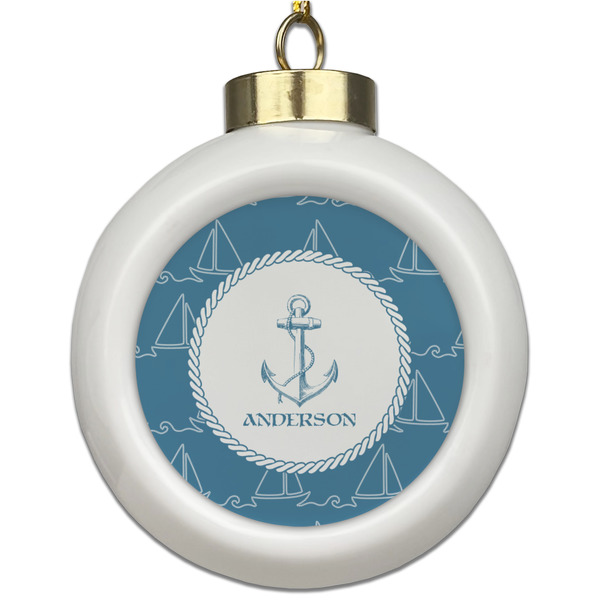 Custom Rope Sail Boats Ceramic Ball Ornament (Personalized)