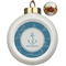 Rope Sail Boats Ceramic Christmas Ornament - Poinsettias (Front View)