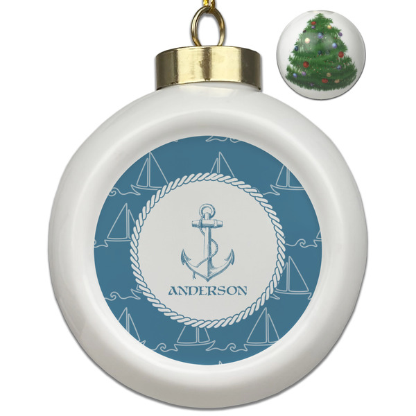 Custom Rope Sail Boats Ceramic Ball Ornament - Christmas Tree (Personalized)