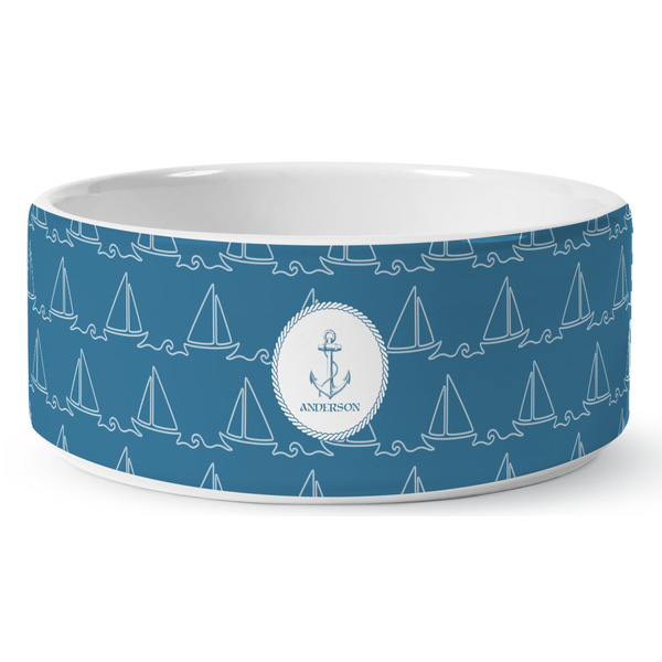 Rope Sail Boats Ceramic Dog Bowl - Medium - Front
