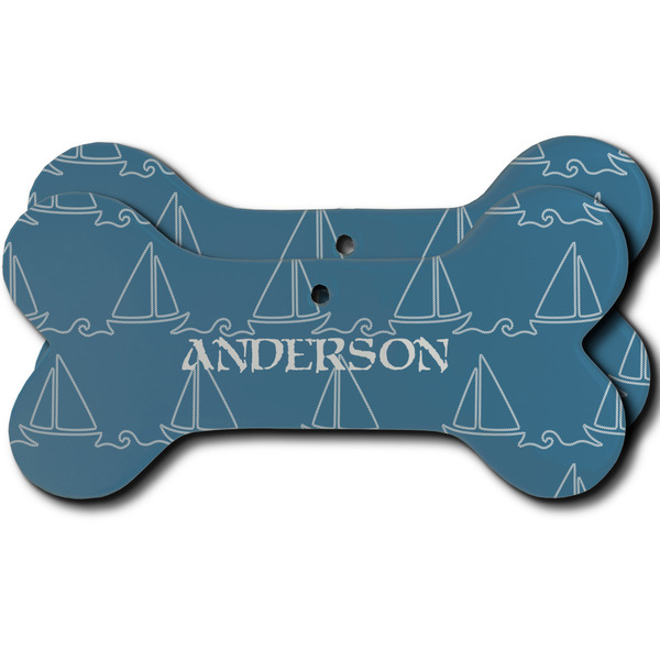 Custom Rope Sail Boats Ceramic Dog Ornament - Front & Back w/ Name or Text