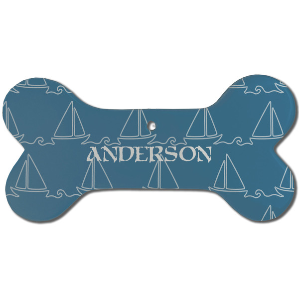 Custom Rope Sail Boats Ceramic Dog Ornament - Front w/ Name or Text