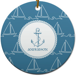Rope Sail Boats Round Ceramic Ornament w/ Name or Text