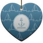 Rope Sail Boats Heart Ceramic Ornament w/ Name or Text