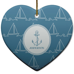 Rope Sail Boats Heart Ceramic Ornament w/ Name or Text