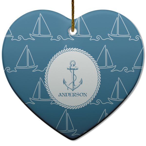 Custom Rope Sail Boats Heart Ceramic Ornament w/ Name or Text