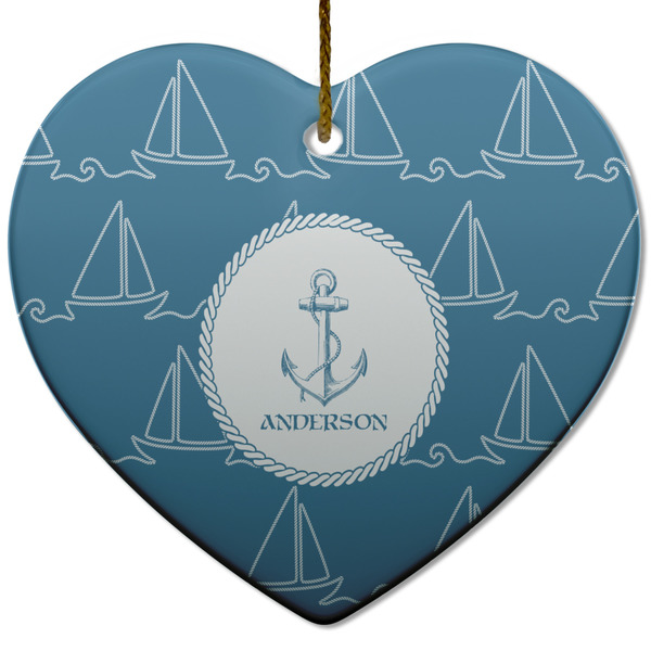 Rope Sail Boats Ceramic Flat Ornament - Heart (Front)