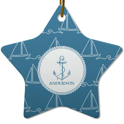 Rope Sail Boats Star Ceramic Ornament w/ Name or Text