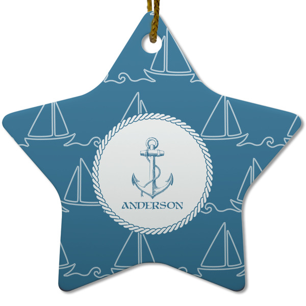 Rope Sail Boats Ceramic Flat Ornament - Star (Front)