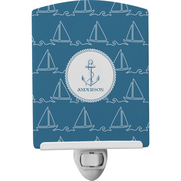 Custom Rope Sail Boats Ceramic Night Light (Personalized)