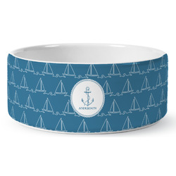 Rope Sail Boats Ceramic Dog Bowl - Medium (Personalized)
