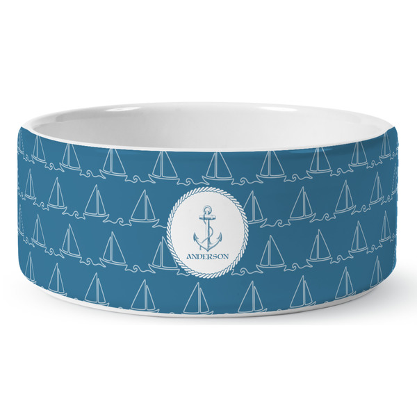 Custom Rope Sail Boats Ceramic Dog Bowl - Large (Personalized)