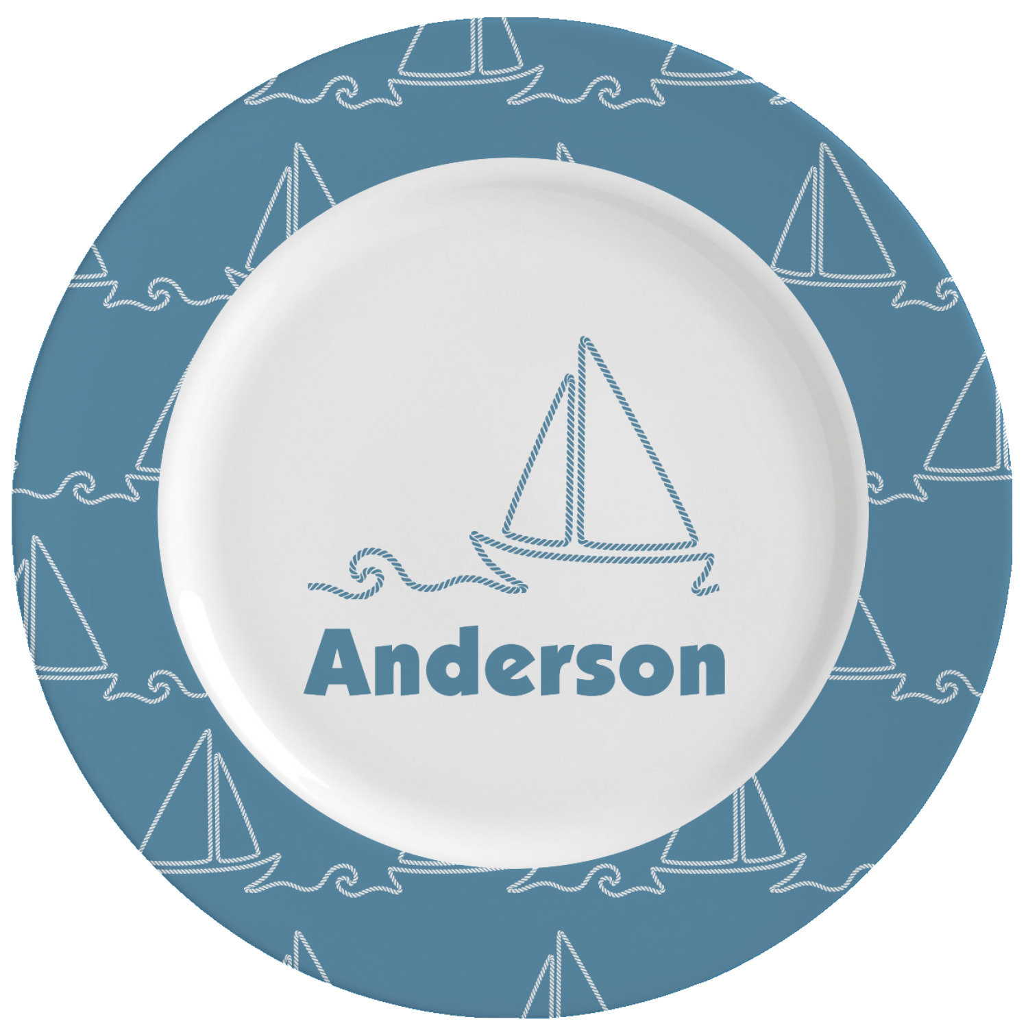 Rope Sail Boats Ceramic Dinner Plates (Set of 4) (Personalized
