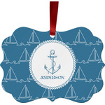 Rope Sail Boats Metal Frame Ornament - Double Sided w/ Name or Text