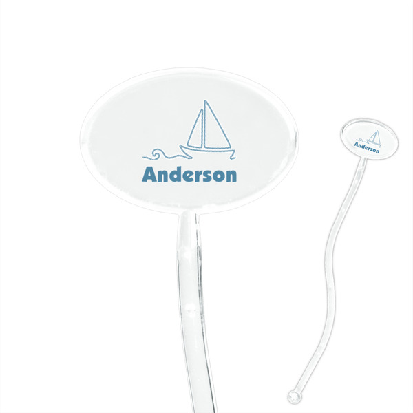 Custom Rope Sail Boats 7" Oval Plastic Stir Sticks - Clear (Personalized)