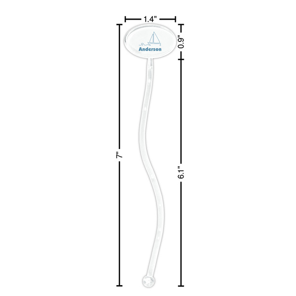 Rope Sail Boats Clear Plastic 7" Stir Stick - Oval - Dimensions