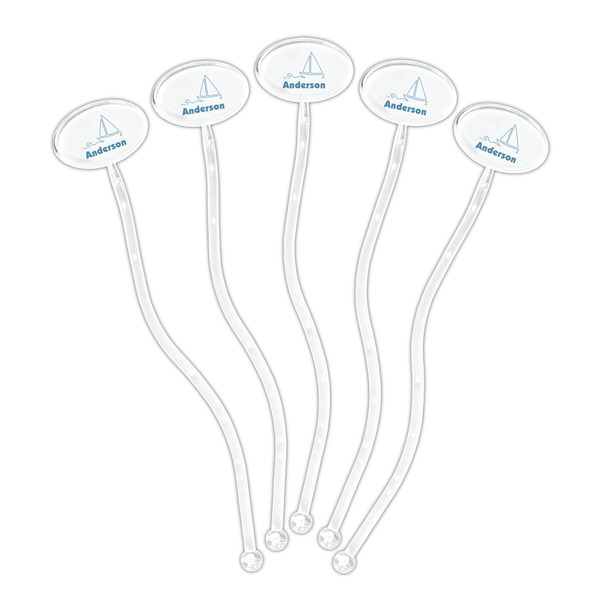 Rope Sail Boats Clear Plastic 7" Stir Stick - Oval - Fan