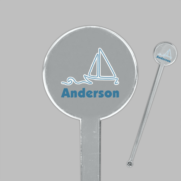 Rope Sail Boats Clear Plastic 7" Stir Stick - Round - Closeup