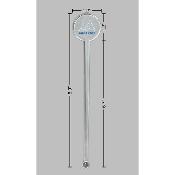 Rope Sail Boats Clear Plastic 7" Stir Stick - Round - Dimensions