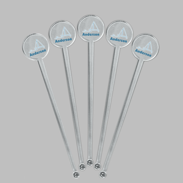 Rope Sail Boats Clear Plastic 7" Stir Stick - Round - Fan View