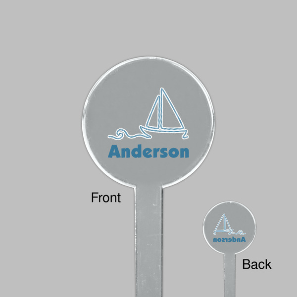 Rope Sail Boats Clear Plastic 7" Stir Stick - Round - Front & Back