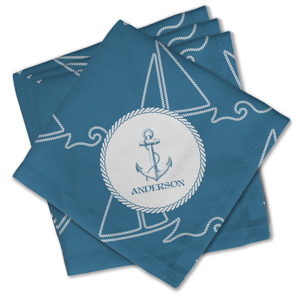 Custom Rope Sail Boats Cloth Cocktail Napkins - Set of 4 w/ Name or Text