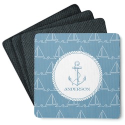 Rope Sail Boats Square Rubber Backed Coasters - Set of 4 (Personalized)