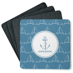 Rope Sail Boats Square Rubber Backed Coasters - Set of 4 (Personalized)