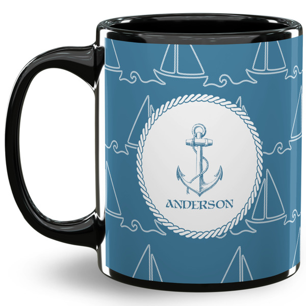 Custom Rope Sail Boats 11 Oz Coffee Mug - Black (Personalized)
