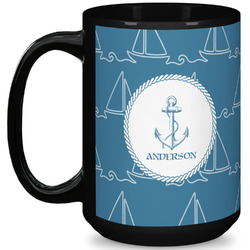 Rope Sail Boats 15 Oz Coffee Mug - Black (Personalized)