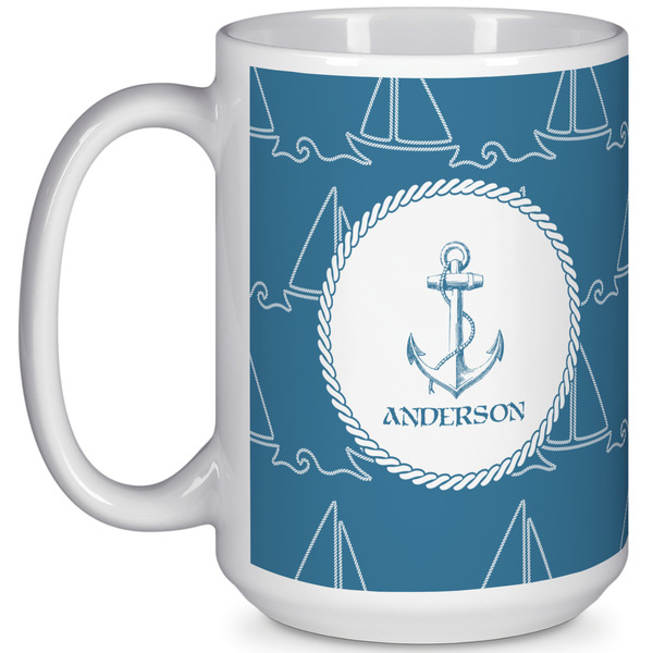 Custom Rope Sail Boats 15 Oz Coffee Mug - White (Personalized)