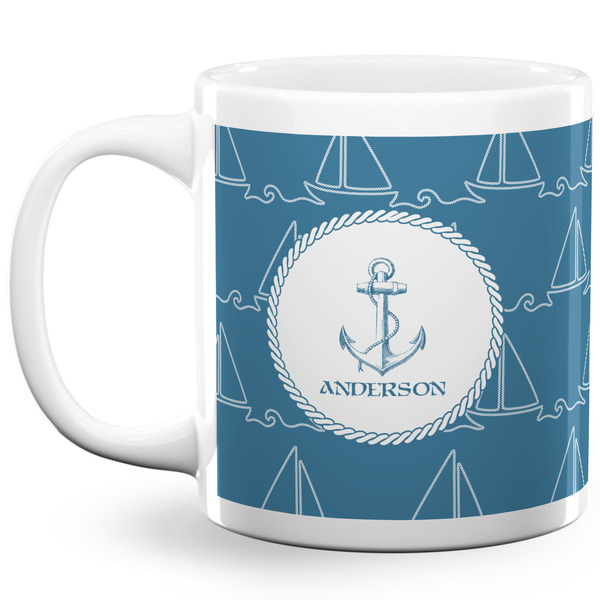 Custom Rope Sail Boats 20 Oz Coffee Mug - White (Personalized)
