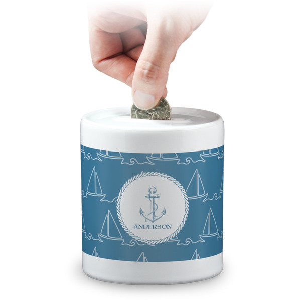 Custom Rope Sail Boats Coin Bank (Personalized)