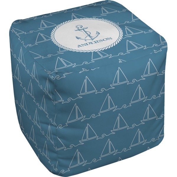 Custom Rope Sail Boats Cube Pouf Ottoman - 13" (Personalized)