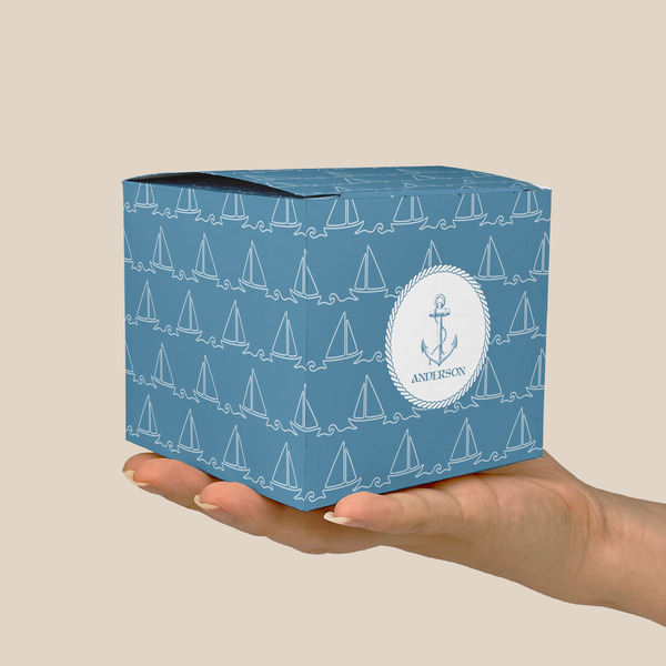 Rope Sail Boats Cube Favor Gift Box - On Hand - Scale View