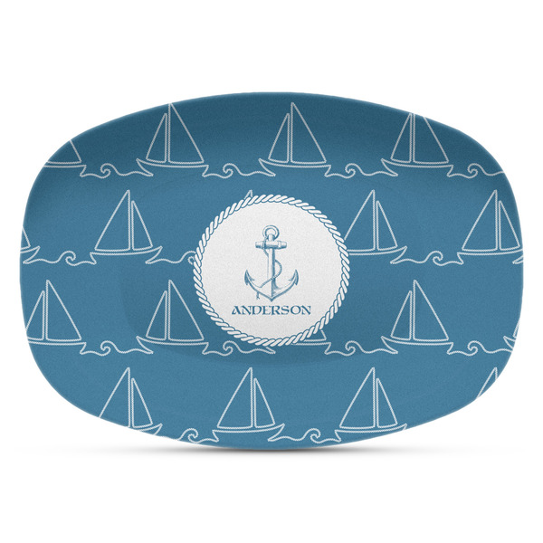 Custom Rope Sail Boats Plastic Platter - Microwave & Oven Safe Composite Polymer (Personalized)