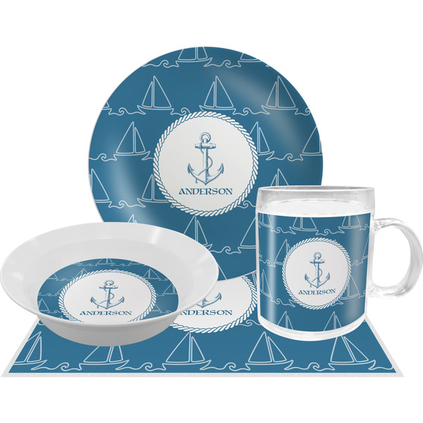 Custom Rope Sail Boats Dinner Set - Single 4 Pc Setting w/ Name or Text