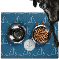 Rope Sail Boats Dog Food Mat - Large w/ Name or Text
