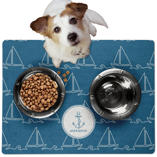 Custom Rope Sail Boats Dog Food Mat - Medium w/ Name or Text
