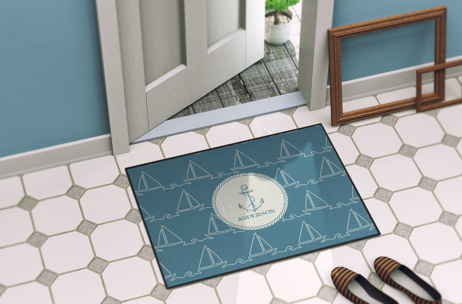Custom Rope Sail Boats Door Mat (Personalized) YouCustomizeIt