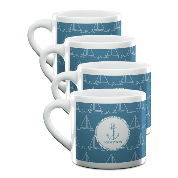Custom Rope Sail Boats Double Shot Espresso Cups - Set of 4 (Personalized)