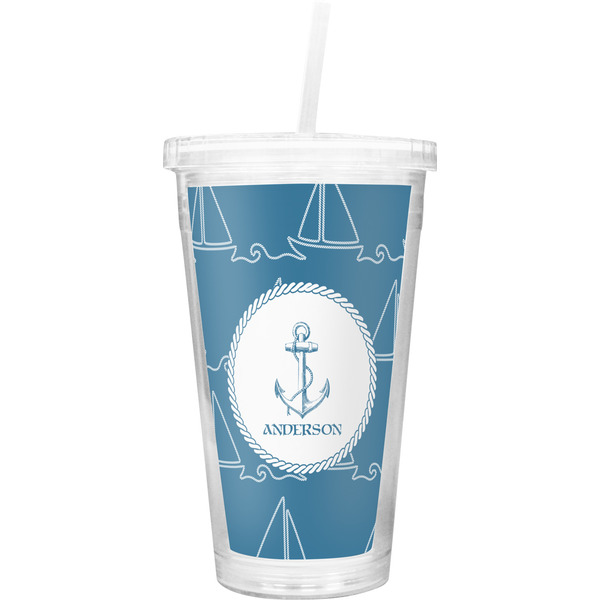 Custom Rope Sail Boats Double Wall Tumbler with Straw (Personalized)