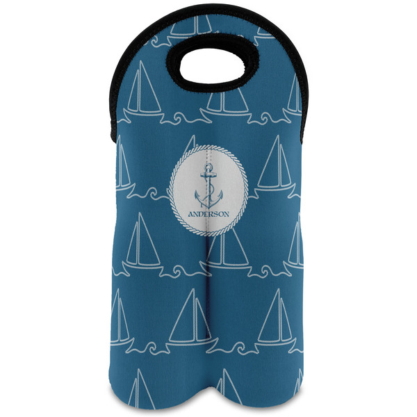 Custom Rope Sail Boats Wine Tote Bag (2 Bottles) (Personalized)