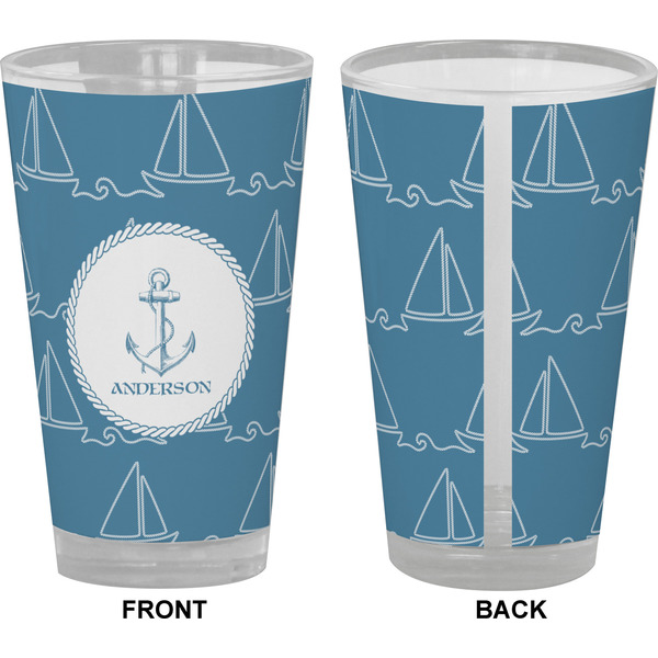 Rope Sail Boats Pint Glass - Full Color - Front & Back Views