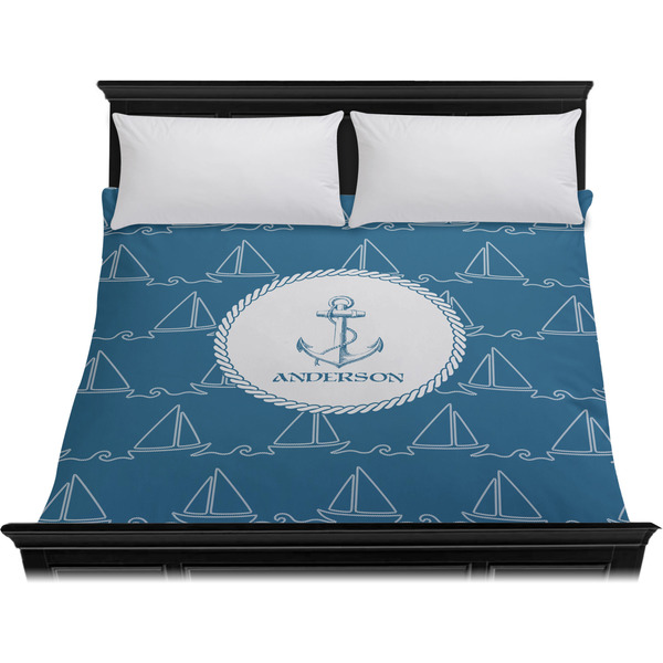 Rope Sail Boats Duvet Cover - King - On Bed - No Prop