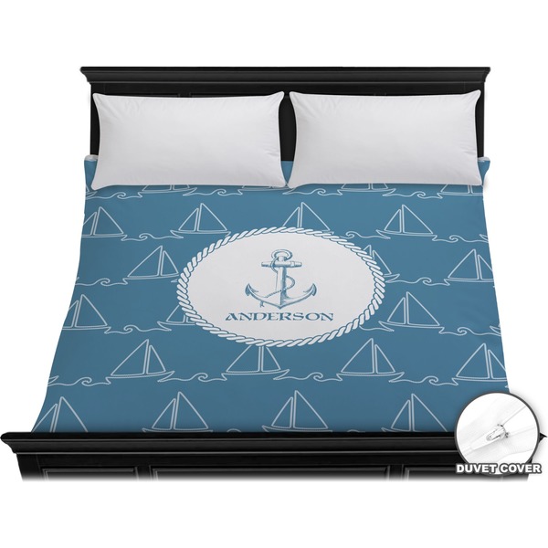Custom Rope Sail Boats Duvet Cover - King (Personalized)