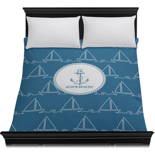 Rope Sail Boats Duvet Cover - Queen - On Bed - No Prop