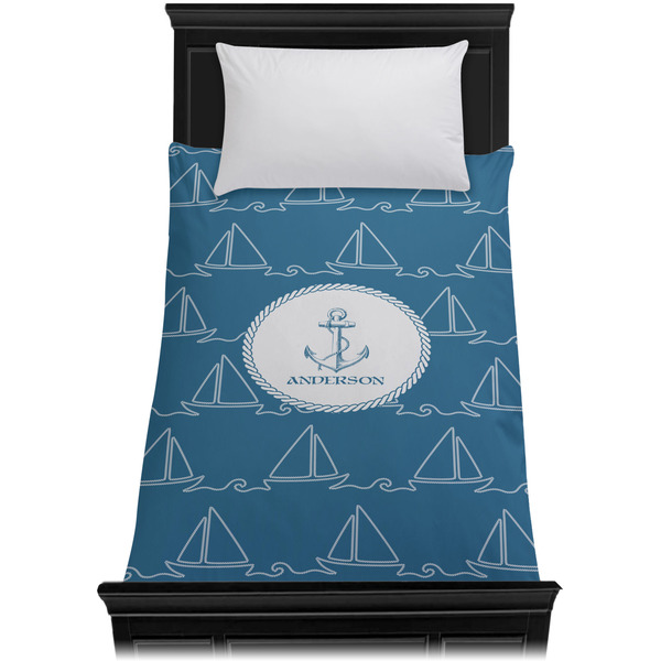 Rope Sail Boats Duvet Cover - Twin XL - On Bed - No Prop
