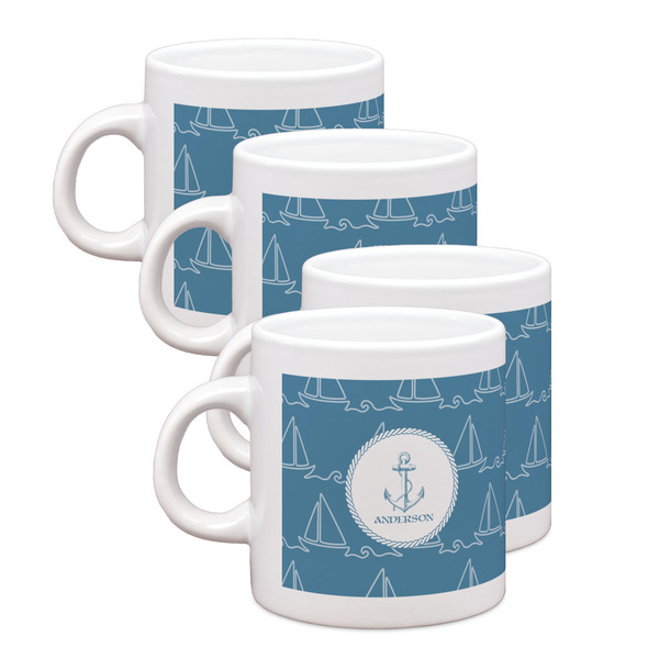 Custom Rope Sail Boats Single Shot Espresso Cups - Set of 4 (Personalized)