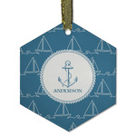 Rope Sail Boats Flat Glass Ornament - Hexagon w/ Name or Text